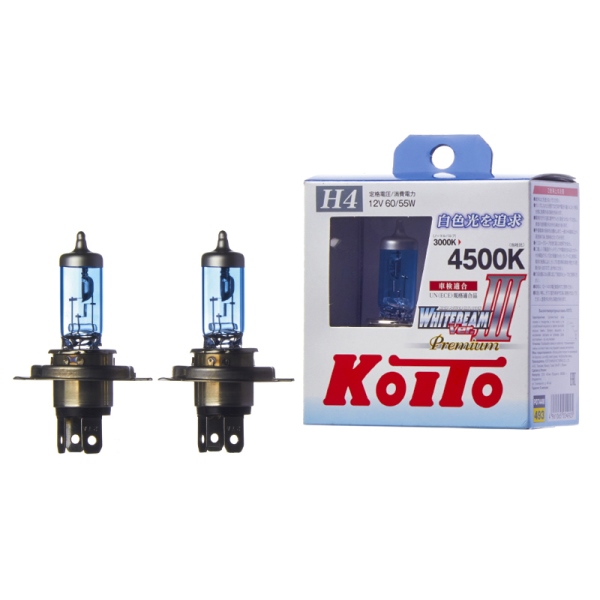 Лампа высокотемпературная Koito Whitebeam Premium H4 12V 60/55W (135/125W) 4500K (комплект 2 шт.)