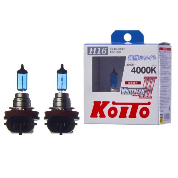 Лампа высокотемпературная Koito Whitebeam H16 12V 19W 4000K (комплект 2 шт.)